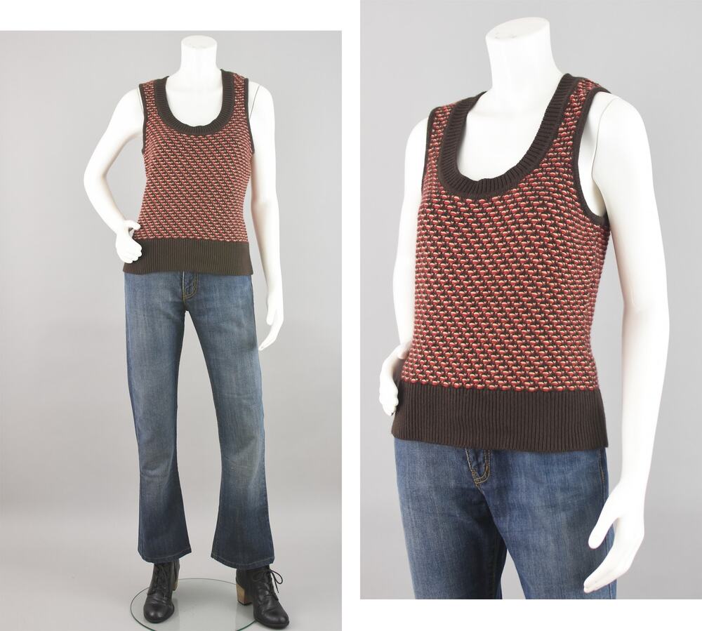 Talbots Brown Angora Wool Blend Woven Sweater Vest Women's Petite Small